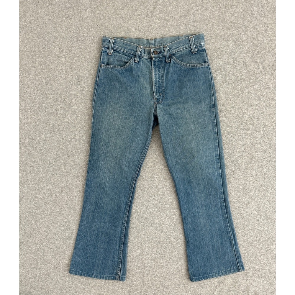 Vintage 70s Levis 646 Bell Bottom Flare Jeans 30x27 Medium Wash Hemmed Irregular